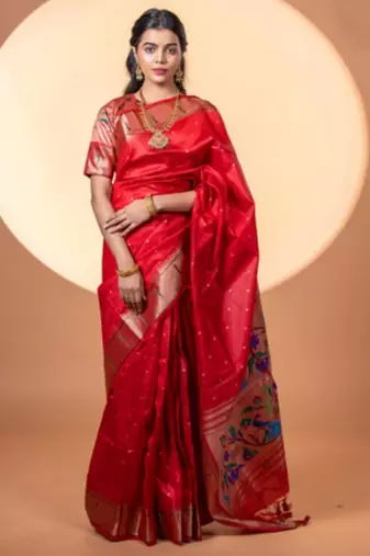 Women maroon Art silk handloom saree