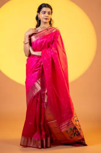 Women pink Art silk handloom saree