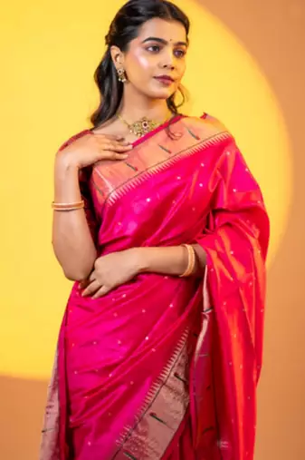 Women pink Art silk handloom saree