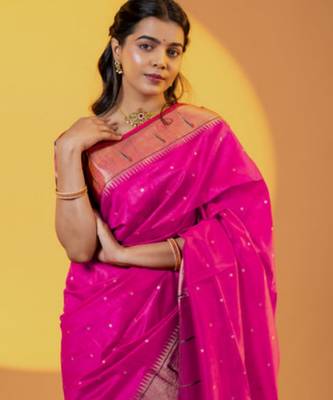 Women pink Art silk handloom saree 5