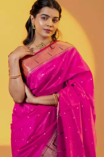 Women pink Art silk handloom saree