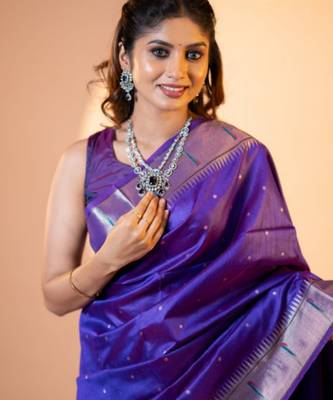 Women royal blue Art silk handloom saree 2
