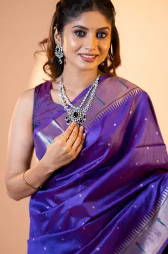 Women royal blue Art silk handloom saree