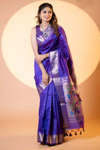 Women royal blue Art silk handloom saree