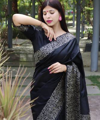 Women skye blue Art silk handloom saree 1
