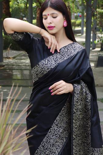 Women skye blue Art silk handloom saree