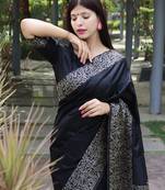Women skye blue Art silk handloom saree