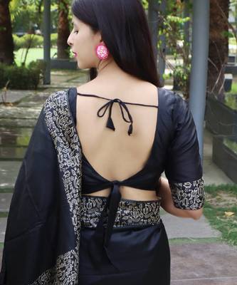 Women skye blue Art silk handloom saree 2