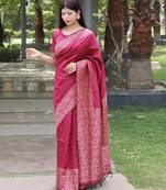 Women pink Art silk handloom saree