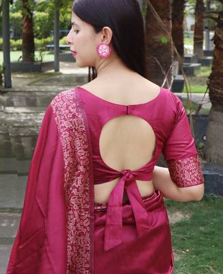 Women pink Art silk handloom saree 2