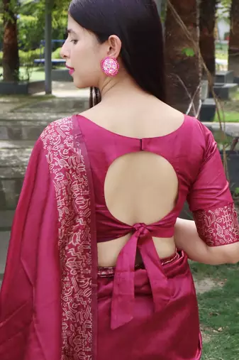 Women pink Art silk handloom saree