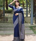 Women blue Art silk handloom saree