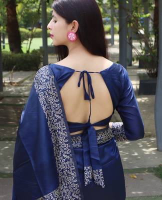 Women blue Art silk handloom saree 2