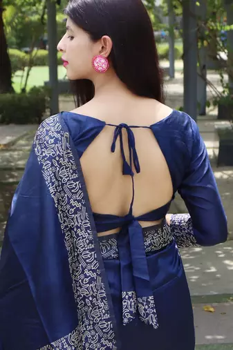 Women blue Art silk handloom saree