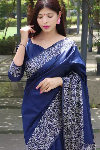 Women blue Art silk handloom saree