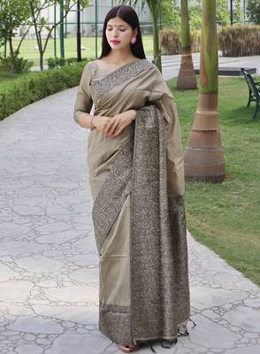 Women grey Art silk handloom saree 1