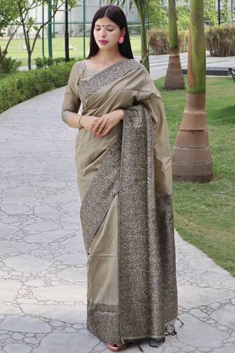Women grey Art silk handloom saree