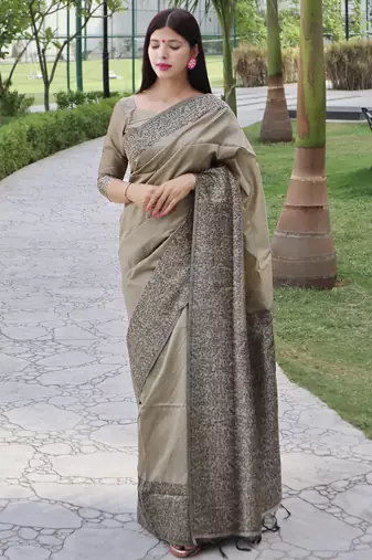 Women grey Art silk handloom saree