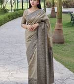 Women grey Art silk handloom saree