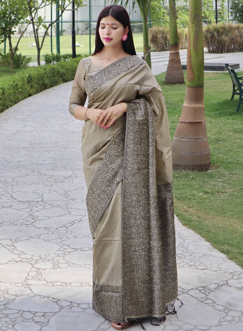 Women grey Art silk handloom saree