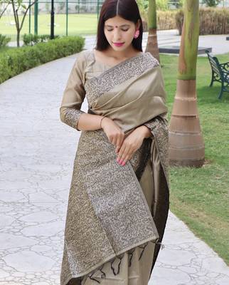 Women grey Art silk handloom saree 2