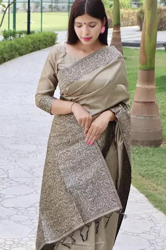 Women grey Art silk handloom saree