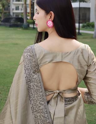 Women grey Art silk handloom saree 3