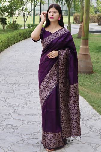Women wine Art silk handloom saree