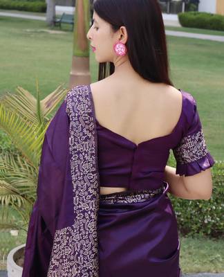 Women wine Art silk handloom saree 2