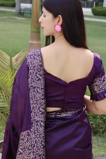 Women wine Art silk handloom saree