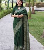 Women green Art silk handloom saree