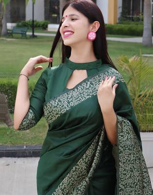 Women green Art silk handloom saree 2