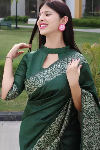 Women green Art silk handloom saree