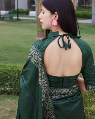 Women green Art silk handloom saree 3