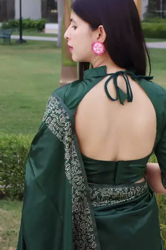 Women green Art silk handloom saree