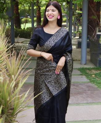 Women black Art silk handloom saree 2