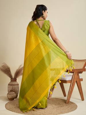 Women yellow Art silk handloom saree 2