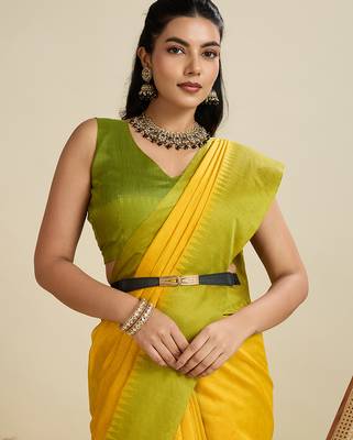 Women yellow Art silk handloom saree 3