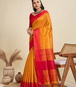 Women mustarad Art silk handloom saree