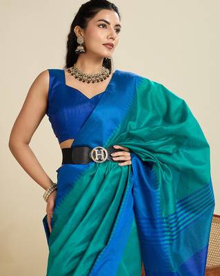 Women blue Art silk handloom saree 3
