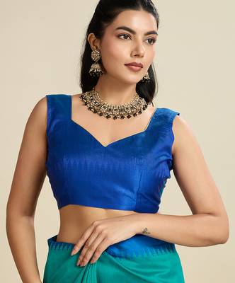 Women blue Art silk handloom saree 4