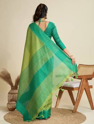 Women green Art silk handloom saree 2