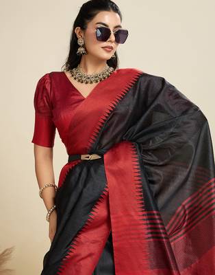 Women black Art silk handloom saree 3