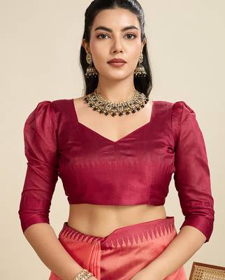Women pink Art silk handloom saree 3