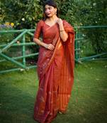 Women orange Art silk handloom saree