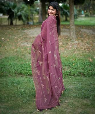Women purple Art silk handloom saree 4