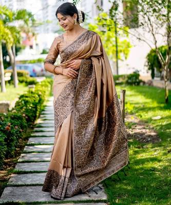 Women beige Art silk handloom saree 1