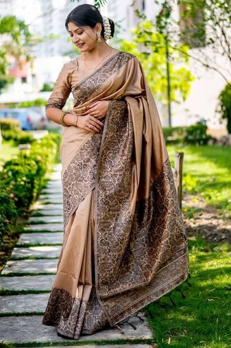Women beige Art silk handloom saree