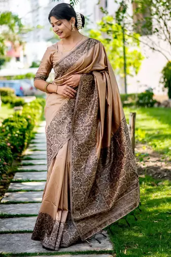 Women beige Art silk handloom saree