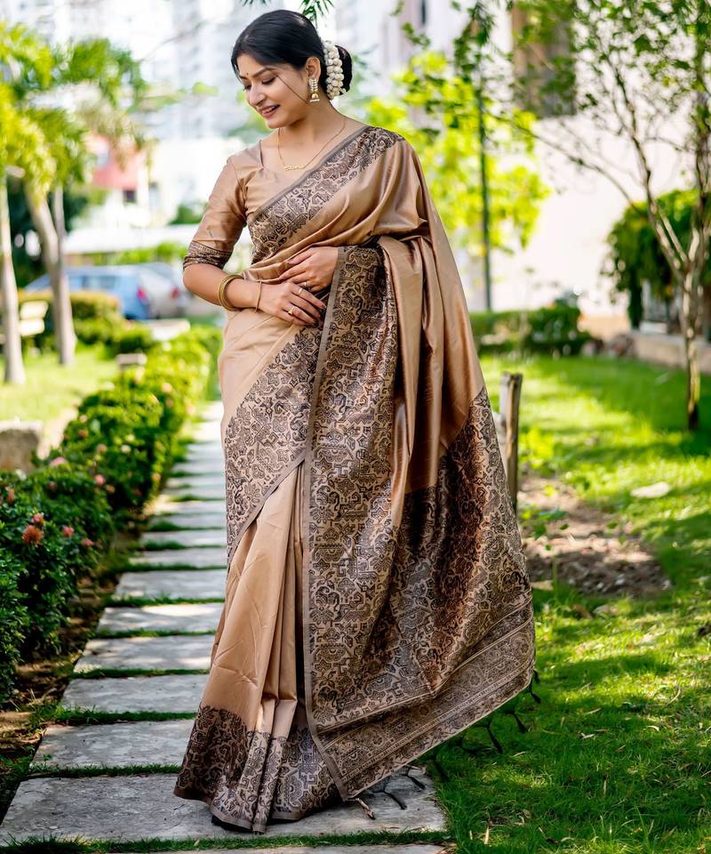 Women beige Art silk handloom saree